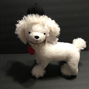 Bella lux white poodle puppy with pearl‎ adorned lace choker and black beret new